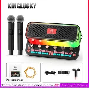 Lucky Brand Black and Red Portable Speaker with Wireless Microphones